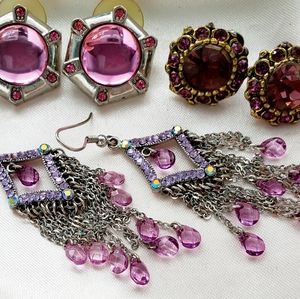 Purple ( Pink) Vintage Earrings Lot ~ Vintage Jewelry